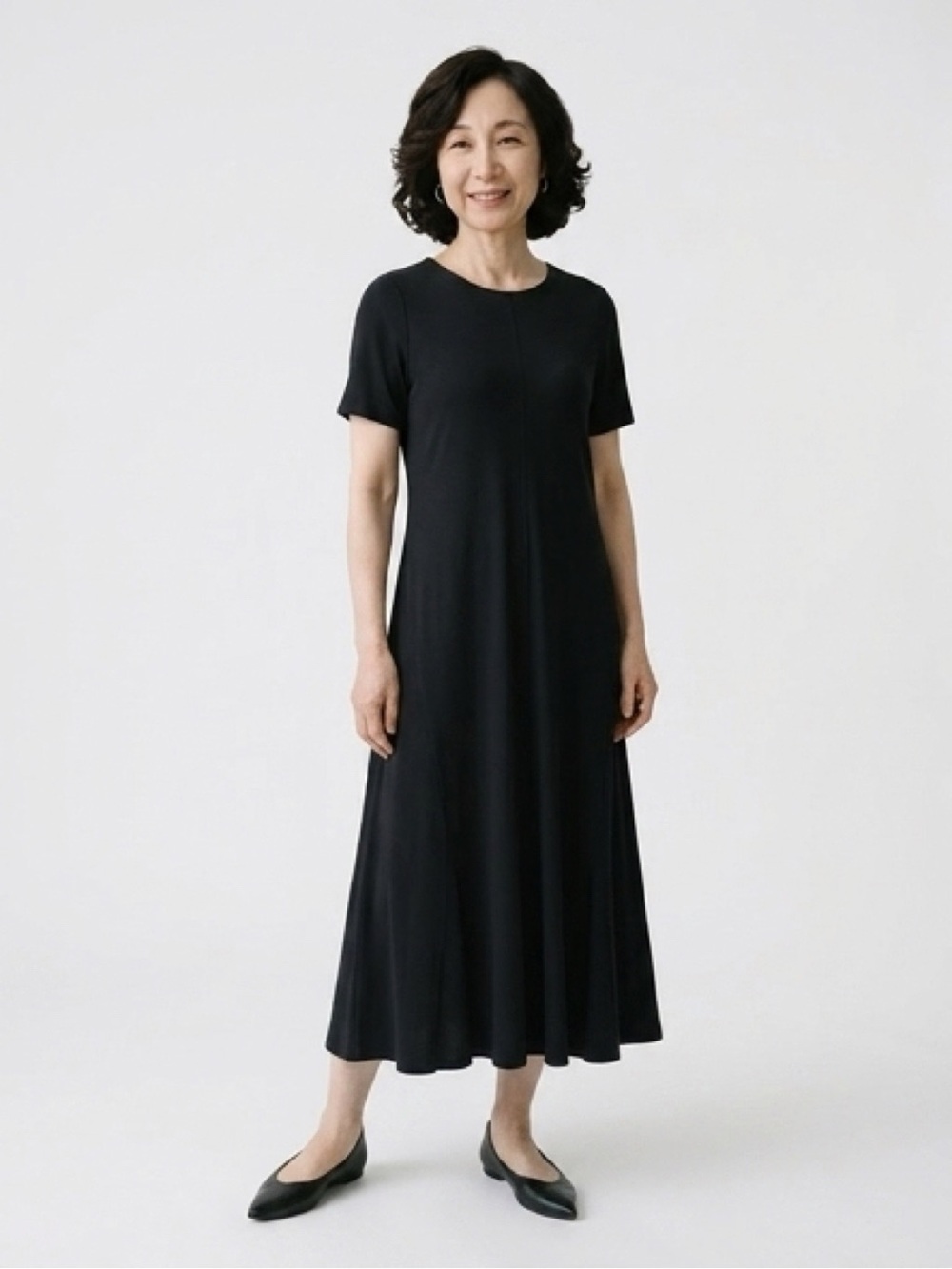 Eileen Fisher Black Crew Neck Maxi Dress Lyocell Stretch Size XS NWT